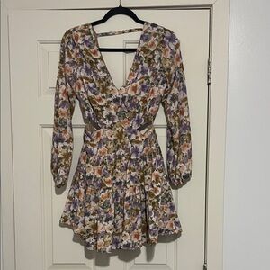 Lush Floral Long Sleeve Dress - Purple, Orange, Cream